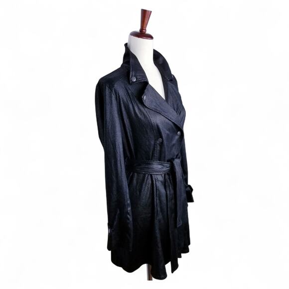 SIMPLY NOELLE Wrap Trench Mid Jacket Black Suedelook Embossed Print XS (4-6) - Picture 3 of 8
